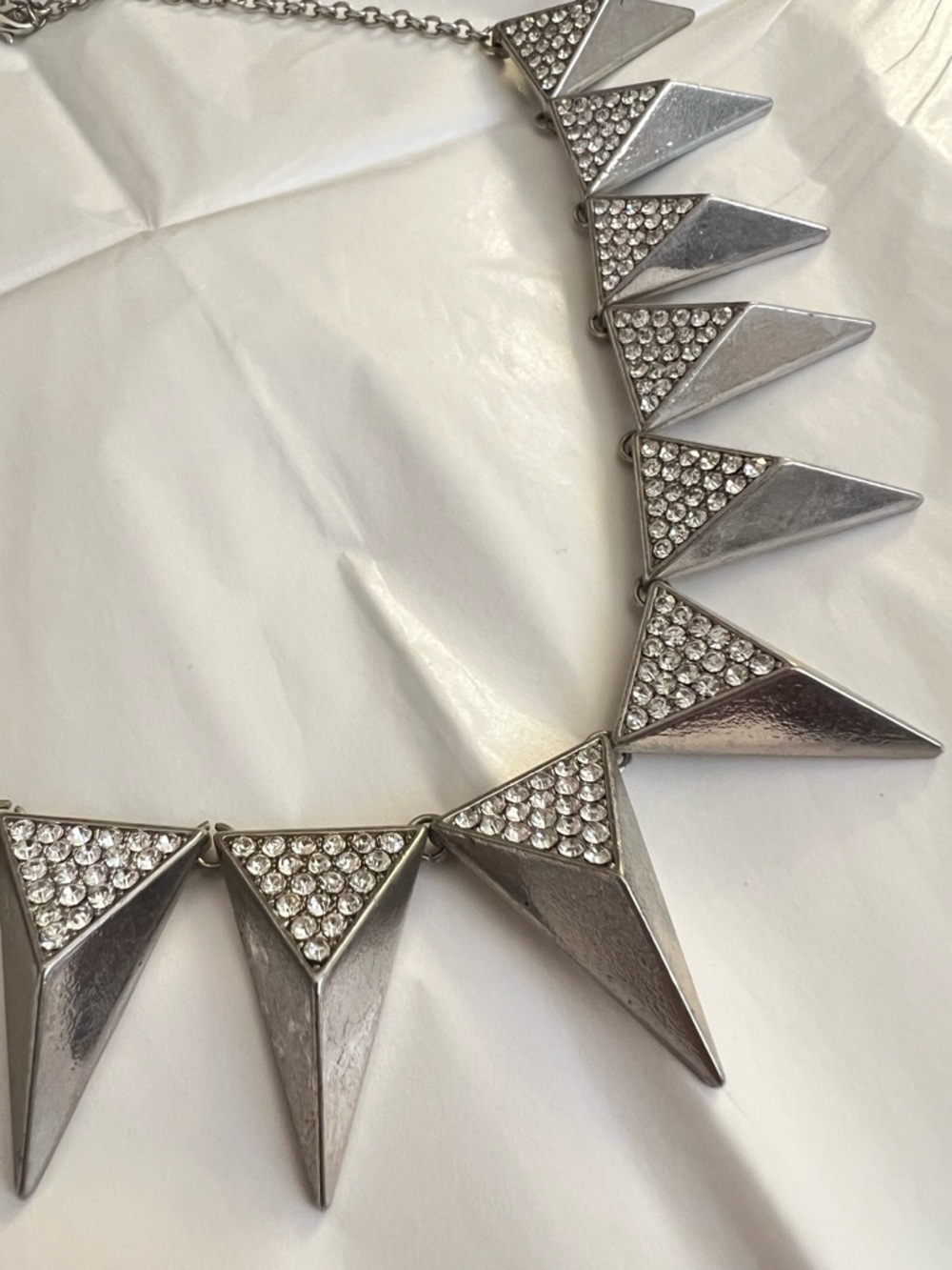 Silver-Tone Pave Triangle Spike Statement Necklace - Picture 2 of 4